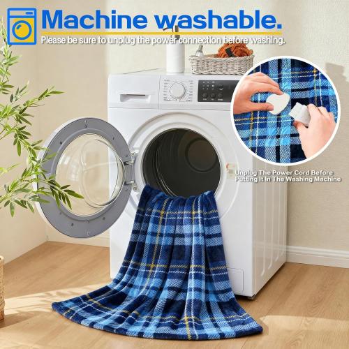 Electric Blanket Heated Throw, Soft Flannel 50x60 Plaid Heating Blanket with 8 Hours Auto Off 10 Fast Heating Levels Machine Washable Sherpa Heated Blanket with Overheating Protection