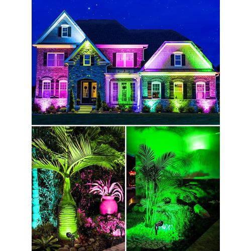 ZUCKEO 15W Christmas Spotlights Outdoor Spot Lights RGB Color Changing Landscape Lights, 120V Waterproof LED Spotlight with Remote & Plug for Yard Garden Path House Halloween Decorations (2Pack)