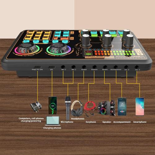 Sound Card, Mixing Sound Card,SK600 Multi-Function Digital Audio Mixer External Sound Card with BT Connection for Computer Smartphone Singing Recording Live Broadcast Gaming