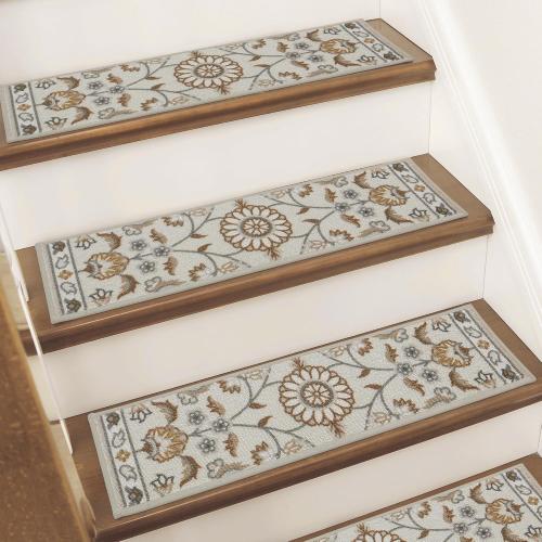 BEQHAUSE Stair Treads for Wooden Steps Non-Slip Machine Washable Carpet Stair Treads 8X30 Soft Indoor Stair Rug Runner for Kids Elders and Pets, 100% Polyester, TPE Backing, 15pcs, Brown/Grey
