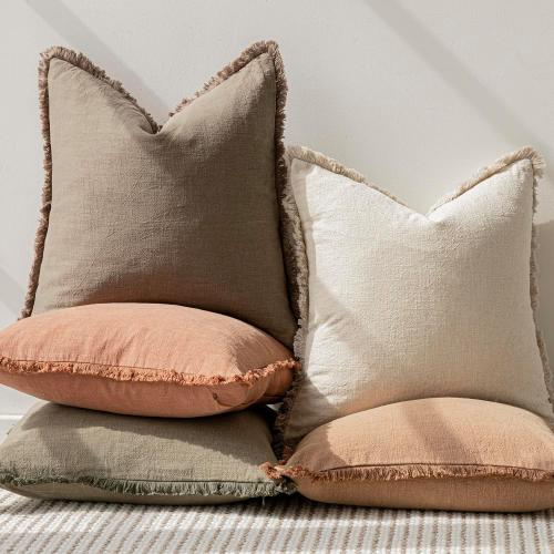 Color Green Foindtower Set of 2 Decorative Linen Fringe Throw Pillow Covers Cozy Farmhouse Boho Cushion Cover with Tassels Soft Accent Pillowcase for Couch Sofa Bed Living Room Home Decor 20×20 Inch