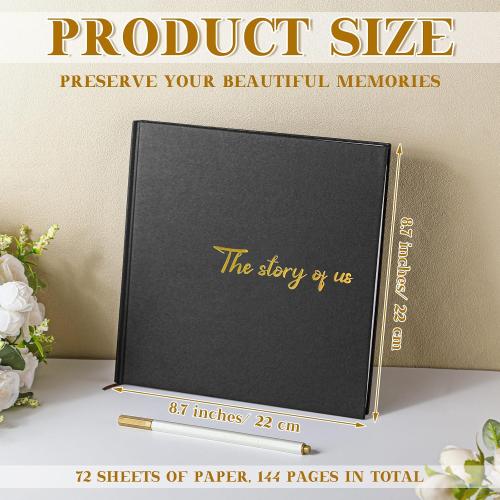 Colarr Hardcover Couples Scrapbook 144 Pages 8.7 x 8.7 Wedding Couples Photo Album Scrapbook Journal for 1 Year Wedding Memory Anniversary Photo Book Gift with 2 Markers(Black)