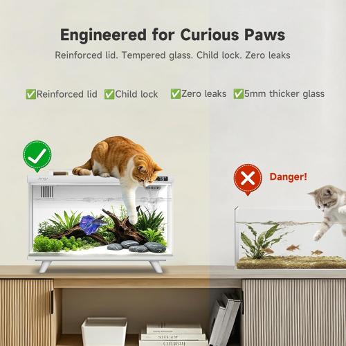 M1 5.3 Gallon Smart Fish Tank, App-Controlled Betta Aquarium Starter Kit | Integrated Lid with Auto Feeder, Full Spectrum LED, Temp Display, Dual Filtration, Quiet Pump for Desktop, White
