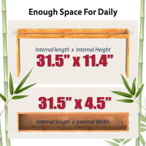 IIIOIIIA Bamboo Over The Stove Spice Shelf for Kitchen Storage, 31.5 Kitchen Spice Rack Organizer Stove Top Shelf with 6 Hooks, 11.4 Height Extra Storage Countertop, Easy to Assemble