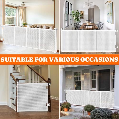 Pawtners Retractable Baby Gates Extra Wide, 41 Tall Extends up to 200 Wide, Dog Gate Indoor for Stairs, Pet Gate with Support Rods for Doorways Hallways Garage Indoor & Outdoor-White