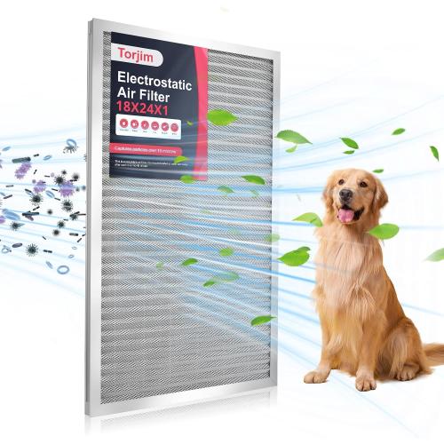 Torjim 18x24x1 Air Filter-MERV8, Washable & Reusable Electrostatic AC/HVAC Furnace Filter, Permanent Air Filter, Breathe Fresher, Easy Install