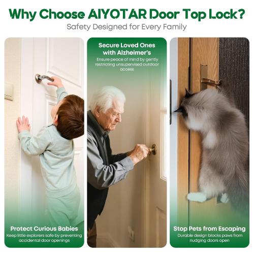 Child Safety Door Top Lock, Child Proof Door Top Lock, Top Door Lock for Kids Safety, Adjustable Lock Child Safety Top Lock, Sliding Door Lock for Kids Safety, Sturdy Metal, Black, 1 Pack