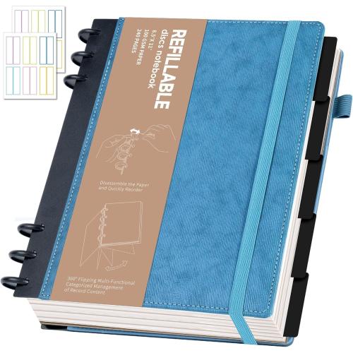 Yoment Refillable Notebooks for Work 5 Subject with Removable Dividers Tabs 224 Pages Hardcover Leather Journals for Writing Small Discbound Planner Colleged Ruled Paper for Women Men 6.1 x 8.3,Blue