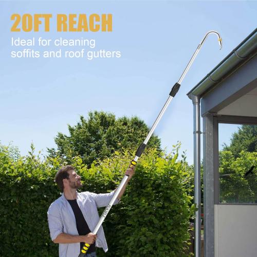 12FT (20ft Reach) Telescopic Gutter Cleaning Tools from The Ground, Rain Gutter Cleaners Tool with Hose Copper Attachment, Long Reach Gutters Cleaner Wand with Extension Pole