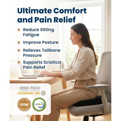 Everlasting Comfort Doctor Recommended Memory Foam Seat Cushion for Office Chairs & Car - Ergonomic Office Desk Accessories - Cushions for Tailbone Pain Relief, Sciatica (Black, Large)