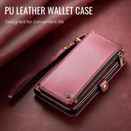 Defencase Compatible with Moto G Stylus 5G 2024 Case, RFID Blocking Wallet Case Compatible for Motorola Moto G Stylus 5G 2024 PU Leather Flip Strap Zipper Card Holder Phone Case for Women, Wine Red