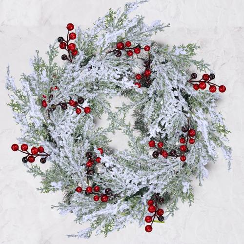 Set of  6 Pcs Snowy Artificial Cedar Picks with Red Berries Frosted Faux Cedar Sprays Christmas Cedar Greenery Branches Stems for Christmas Tree Wreath Floral Arrangement Vase Winter Holiday Décor