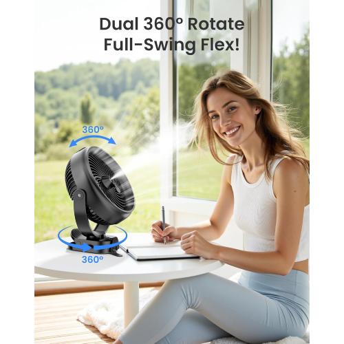 Koonie 10000mAh Battery Operated Misting Fan with Clip, Portable 8'' Mist Fan for Desk with Max. 48 Hours Runtime, 3Speeds, 2 Spray Modes, 200ML Tank for Golf Cart Home Office Travel Camping Stroller