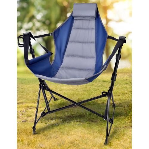 Hammock Camping Chair - 3 Heights Portable Hammock Chair Camping with Adjustable Backrest, Headrest, Padded Seat, Cup Holder - 450 LBS Heavy Duty