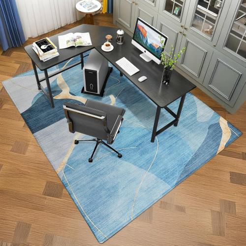 Office Chair Mat, Gsmmatwin 50 x 65 (6mm) Thick Blue Modern Chair Mat, Anti-Slip Under Desk Chair Carpet for Hardwood Floor, Belgian Velvet Surface, Machine Washable Under Desk Rug for Office Home
