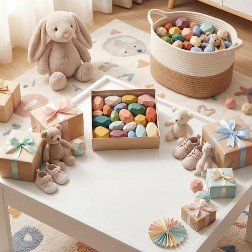 Jenaai 60 Pcs Stacking Rocks Montessori Colorful Wooden Balance Stones Easter Basket Stuffers Blocks Educational Sensory Learning Puzzle(Morandi Color)