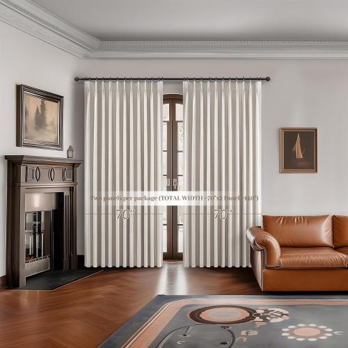 Curtains 70 Inch Length Wide Pinch Pleated Black Out Curtains 84 Inch Long for Living Room, Farmhouse Natural Linen Thick Burlap Boho Bedroom Heavy Insulated Window Drapes 70W x 84L x 2Panels