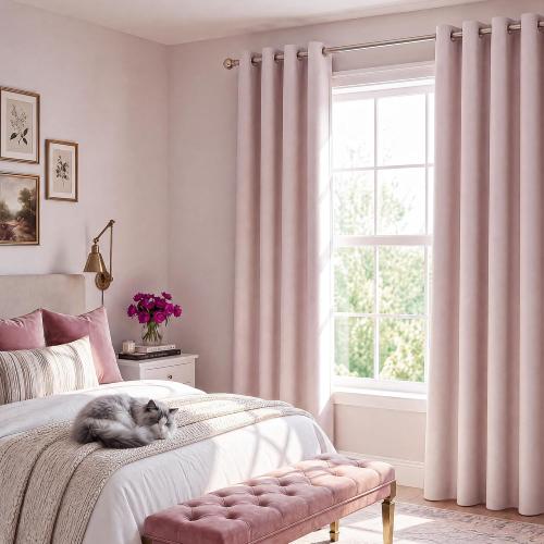 NICETOWN Blush Pink 100% Blackout Curtains for Nursery 52 x 84 2 Panels