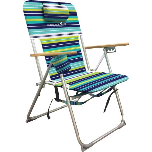 CARIBBEAN JOE Folding Beach Chair, 4 Position Portable Backpack Foldable Camping Chair with Headrest, Cup Holder, and Wooden Armrests