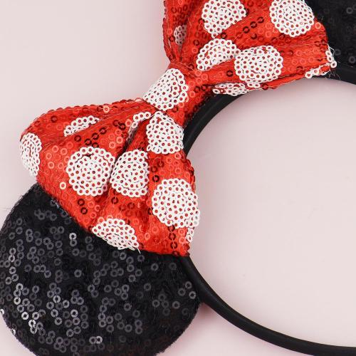 Mouse Ears Headband with Sequin Bows, Headbands for Kids Halloween Costume, Headwear Hair Accessories for Women Girls - Red and Black Headband-B