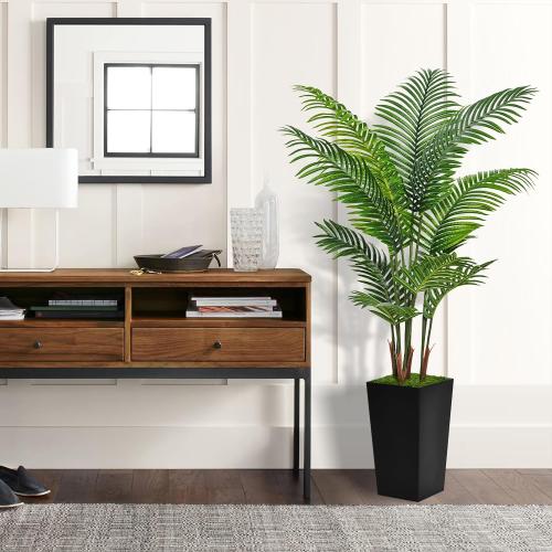 Size 5ft Artificial Palm Tree 5FT - Fake Tree with Black Tall Planter - Faux Tropical Areca Floor Plant in Pot - Artificial Silk Plant for Home Office Living Room Decor Indoor