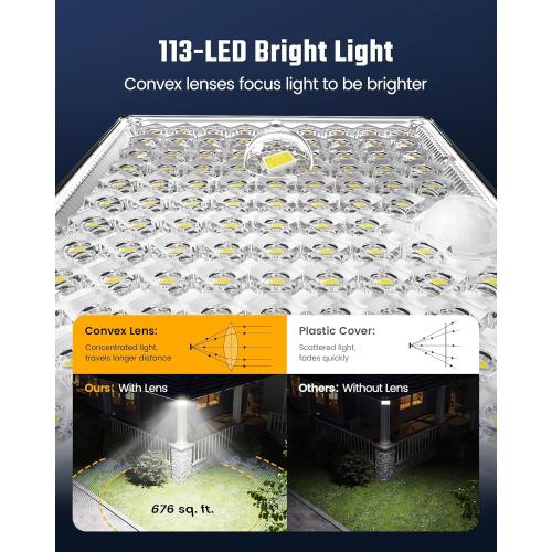 SUPERDANNY Solar Outside Lights with 113 Bright LEDs 7000K, Motion Sensor Outdoor Flood Lights Dusk to Dawn with 16ft Cable IP65 Waterproof, Security Light for Garden Barn Porch 2 Pack