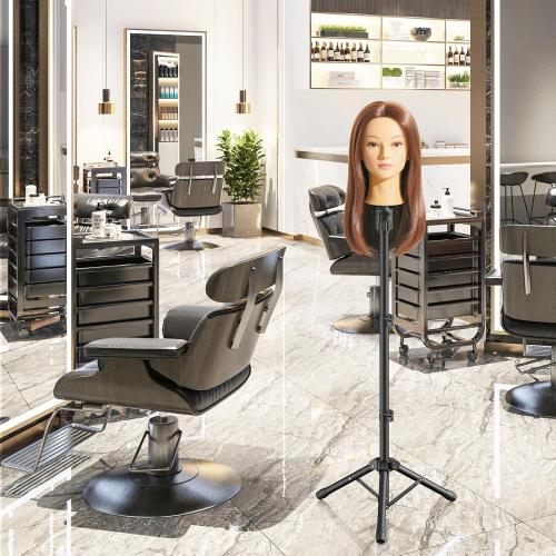 Wig Head Stand 50 Inches, Height Adjustable Tripod Wig Stand, Salon Mannequin Head Stand with Anti-Slip Base for Styling, Wig Display Barber Training, Beauty School​ (Black)