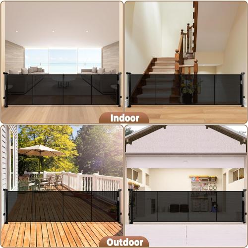 Black 200.1 x 35.1 Retractable Baby Gate Extra Wide, 35.1 Tall Retractable Dog Gate for Stairs, Doorways, Decks, Mesh Gate Long Child Gate Pet Gate for Indoor, Outdoor, with Reinforced Mesh Rods, Dual Locks