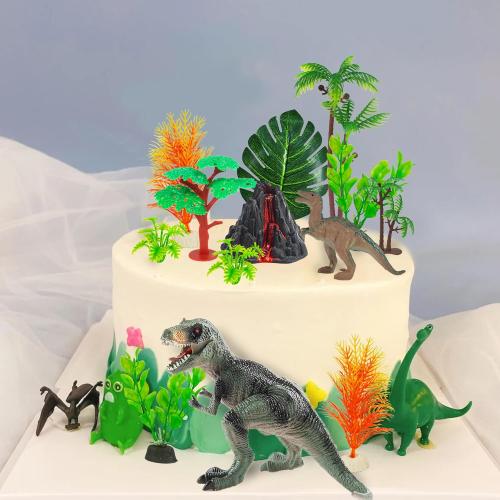 18 Dinosaur Cake Toppers With Eggs, Leaves, Trees - Dinosaur Themed Cake Decorations
