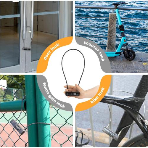 Combo Cable Bike Lock, 4 Digit Combination Lock for Outdoor Fence Gate, Luggage Safe, Scooter, U Cable Lock with Code, for Refrigerator, Cabinet (23.6(60cm) Cable, Black)