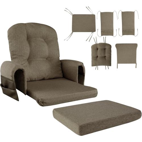 HOMBYS Glider Rocker Replacement Cushions with Storage Side Pocket,Linen-Like Fabric, Foam & Microfiber Filling, Non-Slip & Washable,Thickened & Supportive for Glider Rocking Chair (Coffee)