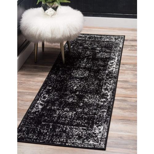 Unique Loom Sofia Collection Area Rug - Casino (2' x 6' 7 Runner, Black/ Ivory)