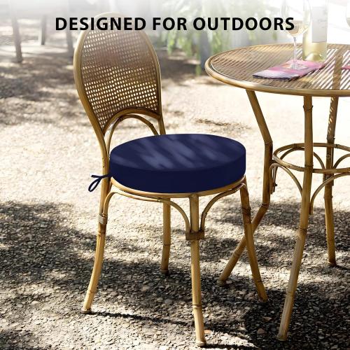 Cozyide Waterproof Outdoor Bistro Chair Cushions with Non-Slip Ties, Thickened Round Outdoor Cushions with Removable Covers, 4 Pack, 15x15x3, Navy