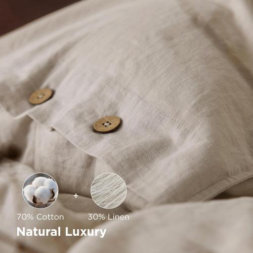 Light Khaki Bedsure Linen Duvet Cover California King - Linen Cotton Blend Bedding Set, Soft & Cozy, 3 Pieces, 1 Duvet Cover 104x98 and 2 Pillowcases, Light Khaki Color Cooling Bedding, Comforter Sold Separately