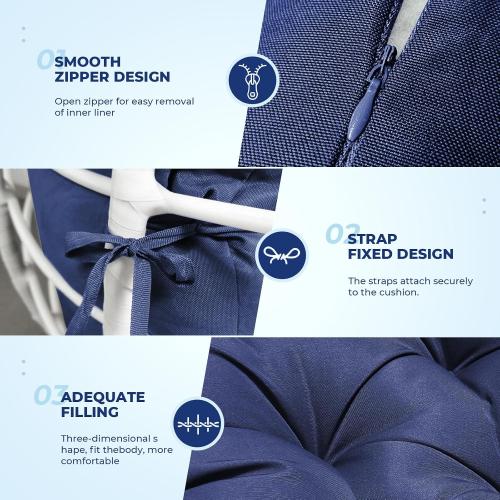 DANGHOOGY Egg Chair Cushion, Waterproof Outdoor Egg Replacement Cushions, Patio Chair Cushions for Outdoor Funiture, Thickened Hanging Chair Cushion, 35x47x7 Inches (Navy)
