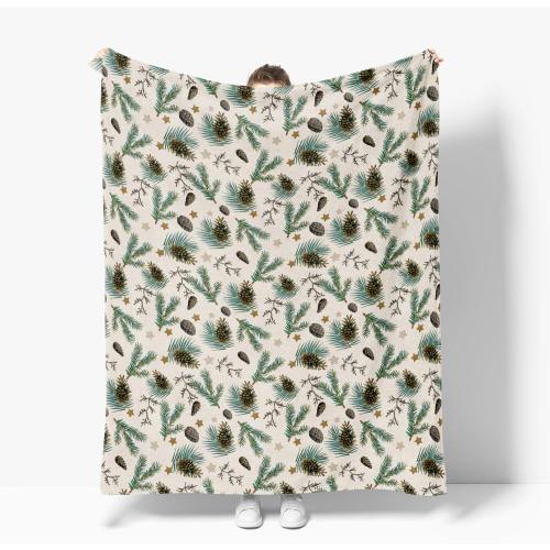 Horaldaily Christmas Flannel Blanket Throw, Holly Pine Cone Soft Fuzzy Plush Cozy Fleece Blankets for Couch Sofa Bed Lounging, Ideal Gifts for Kids Adults Wife Self, 50x60