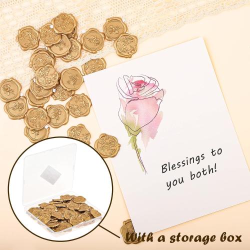 WSICSE 60Pcs Wax Seal Stickers, Wedding Invitation Envelope Seal Stickers Adhesive Backed Light Gold for Wedding, Party,Graduation,Mother's Day,Gift Wrapping (4 Flower Styles)