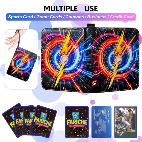 Trading Card Binder for TCG Cards, 4-Pocket Portable Card Collector Ablum Holder Book Fits 400 Cards with 50 Removable Sleeve, Waterproof Card Binder Display Storage Carrying Cases -Lightning