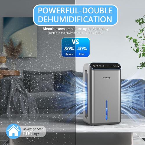 Dehumidifier for Basement (85 OZ, 800 sq ft) Quiet Dehumidifiers for Home, Auto Shut-Off, Sleep Mode, 3 Gear Timer(8H,16H,24H), Small Dehumidifier for Bedroom, Bathroom with Drain Hose(Silver Gray)