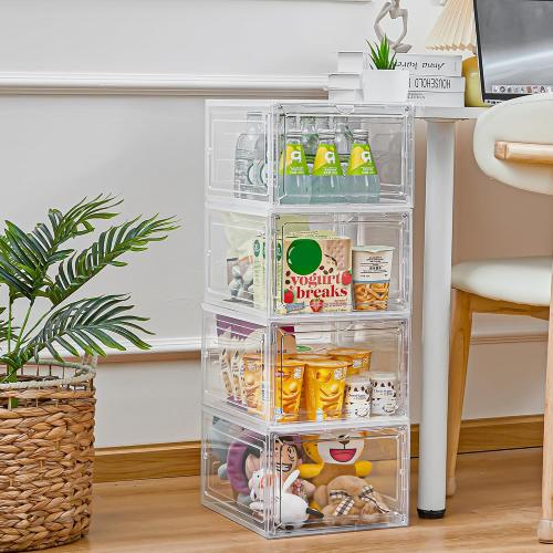 Pack of 6 Storage Bins with Lids, 6 Pack Clear Plastic Storage Containers with Magnetic Acrylic Door, 19 Qt Stackable Storage Box for Home,Office Organizing