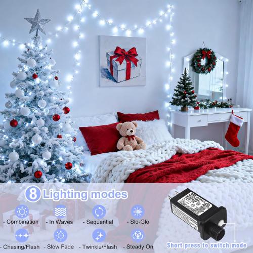 100FT 300 LED Outdoor String Lights, Connectable Christmas Lights Indoor Waterproof with 8 Modes, Plug in Twinkle Fairy Lights Clear Wire for Bedroom Home Wedding Patio Decorations, White