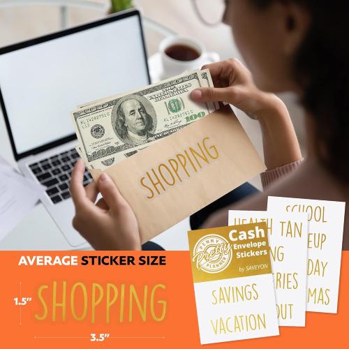 SAVEYON Gold Budget Binder Stickers - 70 Pcs Waterproof Financial Management Labels for Cash Envelopes, Planners