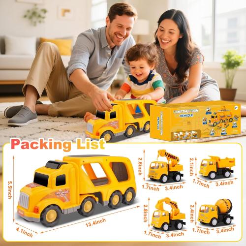 Nicmore Construction Truck Toddler Toys Car: Toys for 1 2 3 4 Year Old Boy 5 in 1 Carrier Toys for Kids Age 1-3 2-4| 18 Months 2 Year Old Boy Christmas Birthday Gifts