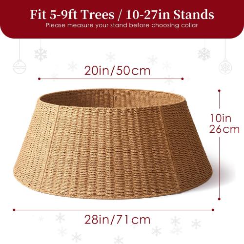 Rustic Farmhouse Christmas Tree Collar - 28Inch Woven Wicker Tree Base Stand Cover for Artificial Trees - Holiday Decoration Ring Skirt Basket for 6ft 7.5ft 9ft Tree, Natural & Stable(Natural)