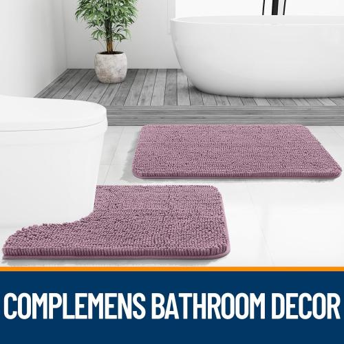 Bathroom Rugs Sets 3 Piece, Soft Absorbent Chenille Bath Mats and U-Shaped Contour Toilet Rug, Quick Dry, Home Decor Accessories, Bath Mat Set for Bathroom