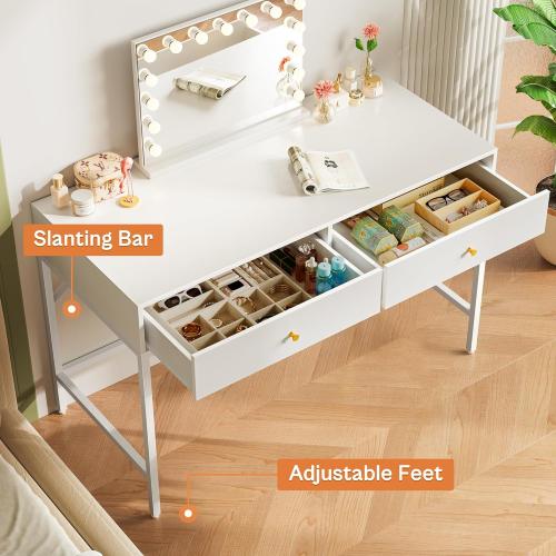 SUPERJARE Vanity Desk with Drawers, 47 inch Computer Desk, Modern Simple Home Office Desks, Makeup Dressing Table for Bedroom - White, 7997W