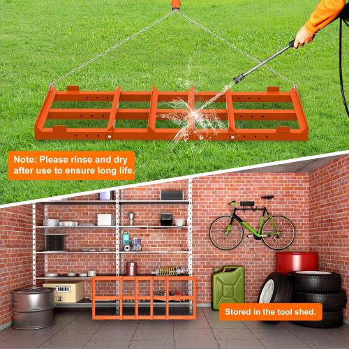 4 Ft Drag Harrow, Heavy Duty Driveway Grader, Tow Behind Lawn Rake with 5 Ft Chain, 4 Safety Belts, 2 Adjustable Bars, Driveway Drag for Gravel, Sand, Lawn, Soil, Hay, ATV, UTV, Mower, Tractor, Orange