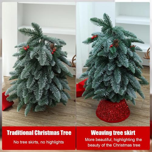 7.5 Inch Glittering Christmas Tree Collar, Sequin Rustic Mini Tree Skirt Base Cover for Small Tabletop Trees, Holiday Home Decor Gift, Red