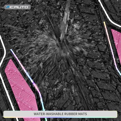 PIC AUTO Car Floor Mats, Pink Aluminum-Molded with Full-Circle Iridescent Inlay Strip Car Mats, Universal-Fit Rubber Mats for Cars, Trucks & SUVs, All-Weather, Non-Slip, Easy-to-Clean Interior Mats