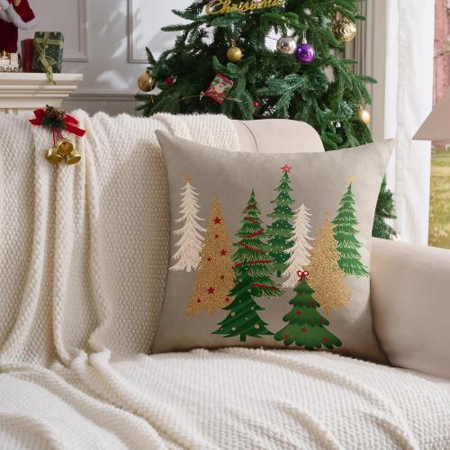 Christmas Pillow Covers 18x18 Inch Set of 2 Gray Decorative Christmas Tree Throw Pillows Linen Winter Holiday Decor for Home Sofa Couch Bed Chair